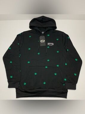 Death Row Records Hoodie Black Weed Leaf Pullover Sweatshirt Mens Size Medium